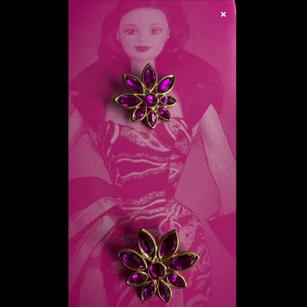 Vintage disco era hot pink stars-like zirconia clipped earrings - Picture 9 of 14